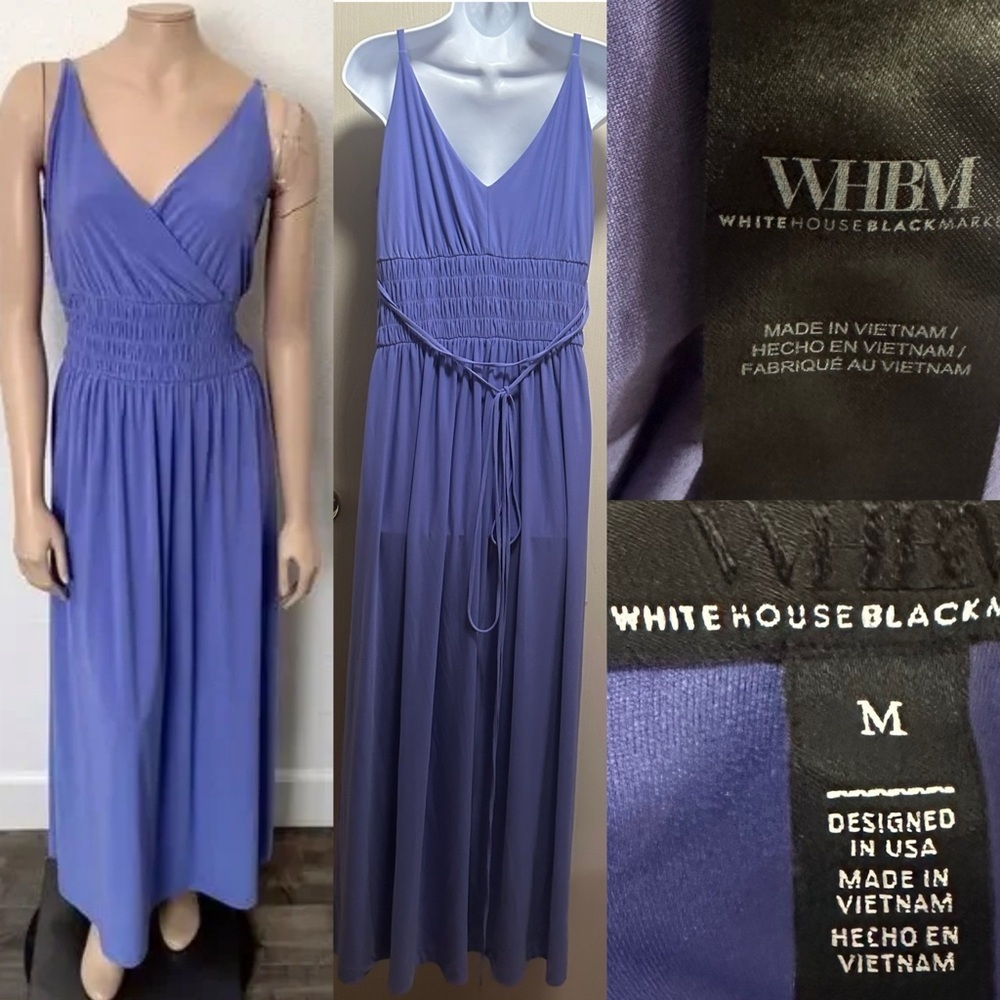 ✨💜White House Black Market WHBM Purple PeriwinkleV-Neck Ruched Maxi Dress Size M - Picture 6 of 16